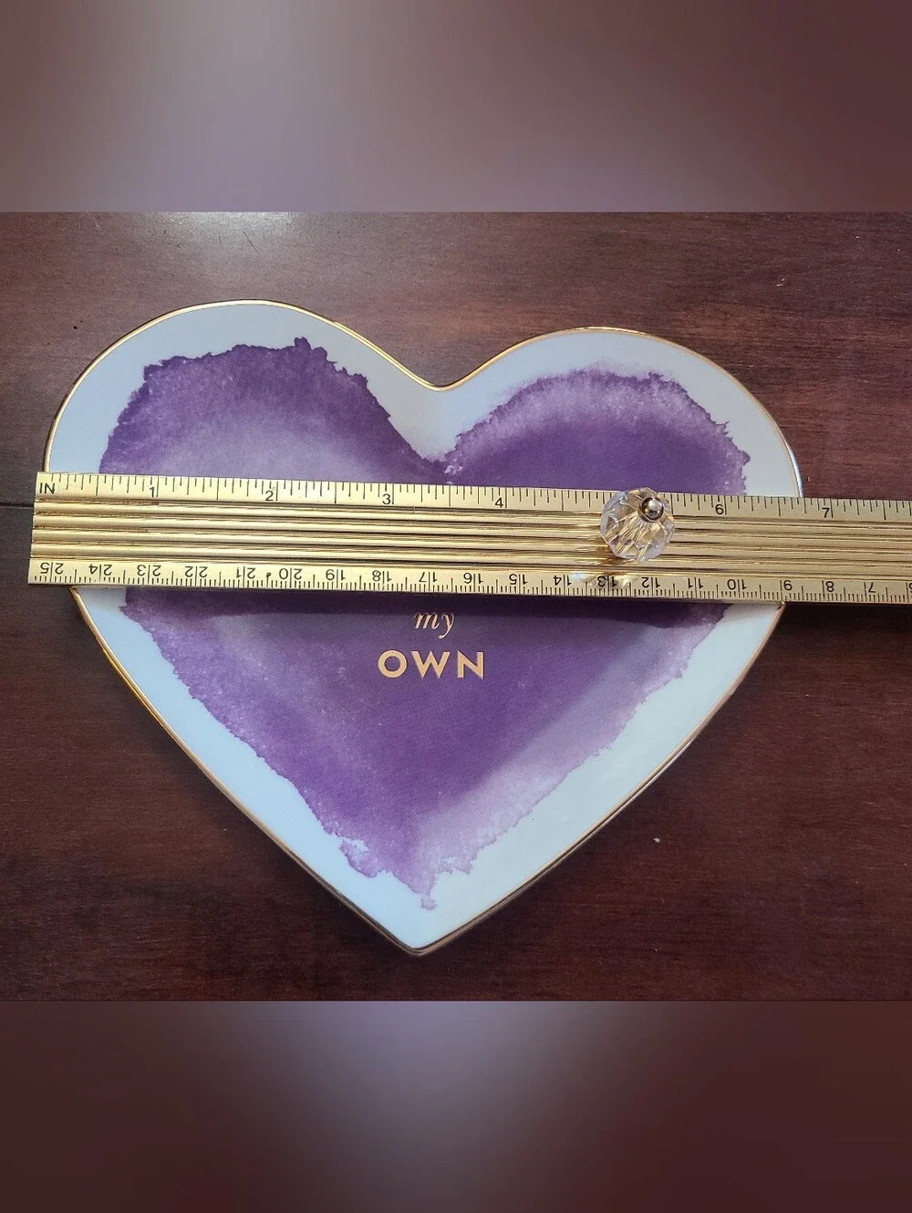 Kate Spade Lennox After my Own Heart Trinket NY Posy Court Dish Gold Trim Purple